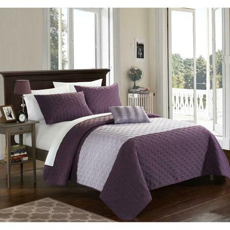 CHIC HOME 8 Piece Ellias Geometric Quilting Embroidery Queen Quilt Set, Lavender with White Sheets, 8PK QS1985-BIB-US